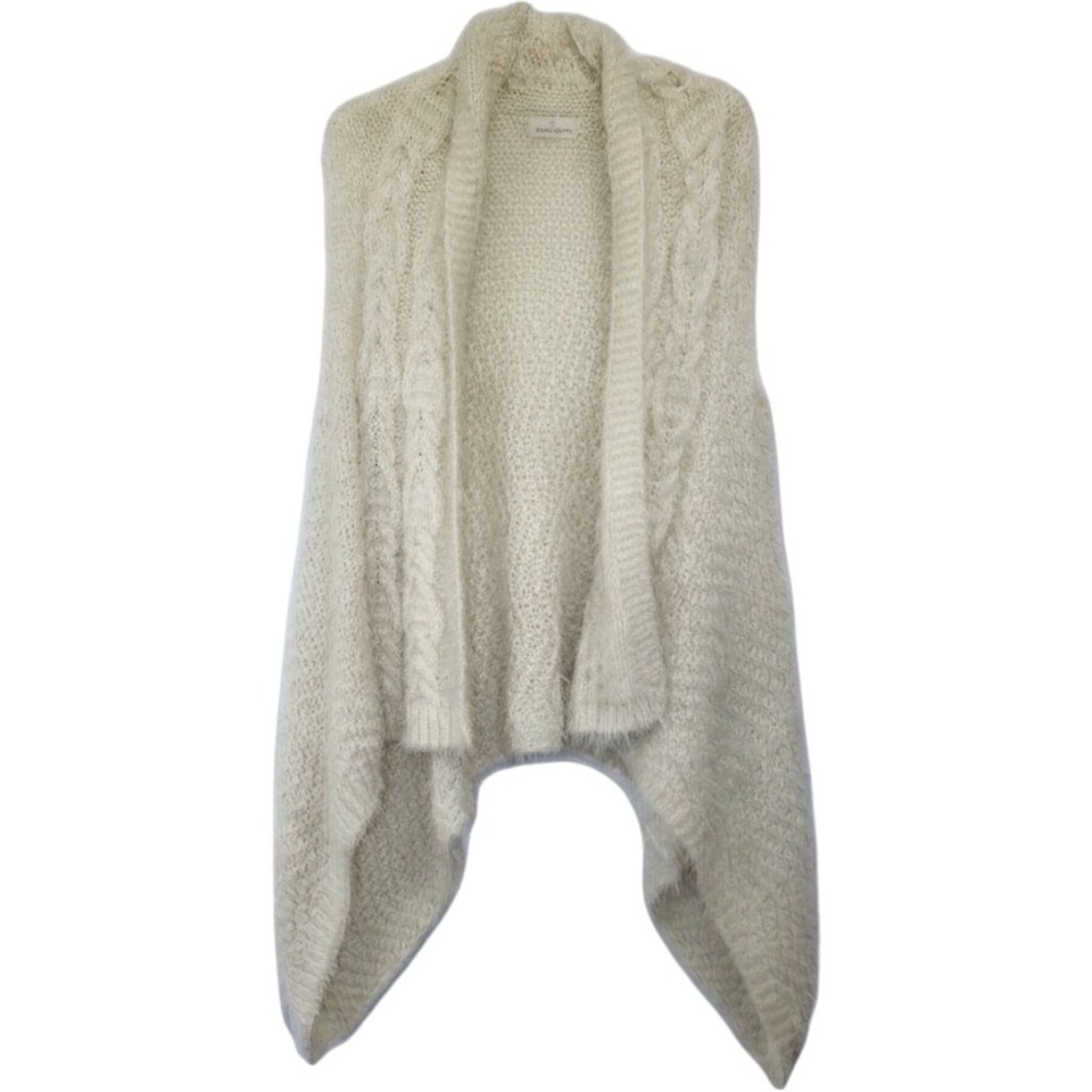 Kloth & Clover Ivory Eyelash‎ Cable Knit Open Front Waterfall Vest Cream OS